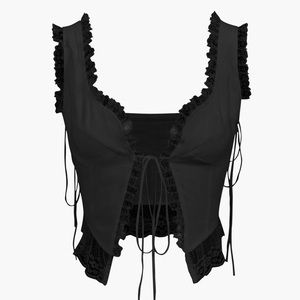 Fly Away Fairytale Lace Trim Crop Cami Top in BLACK